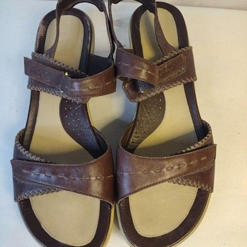 ECCO Sandals Womens Size 9 Brown Leather Slingback Wedge Comfort Ankle Strap